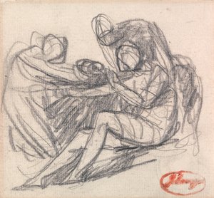 着席フィギュアを支援する2つのフィギュア 作： George Romney